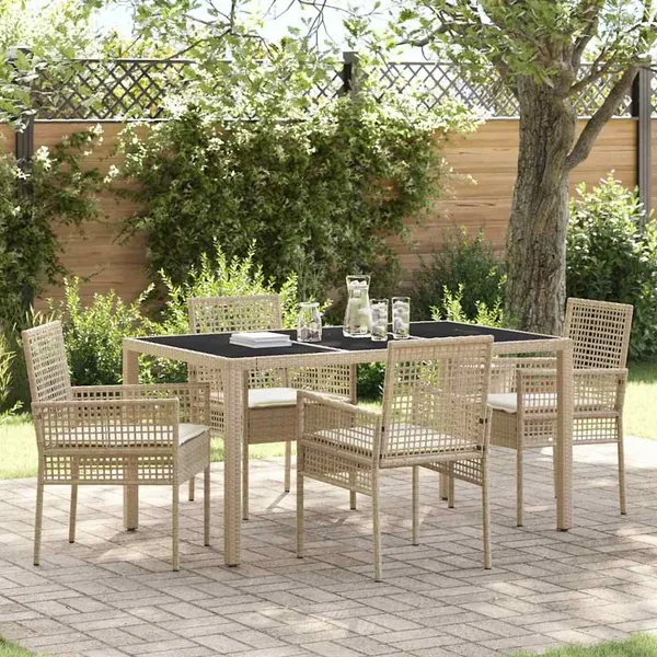 Ensemble de salle à manger pour jardin 5 pcs Beige polyrotin