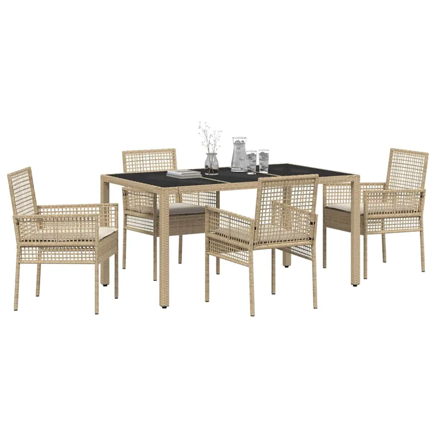 Ensemble de salle à manger pour jardin 5 pcs Beige polyrotin - 3