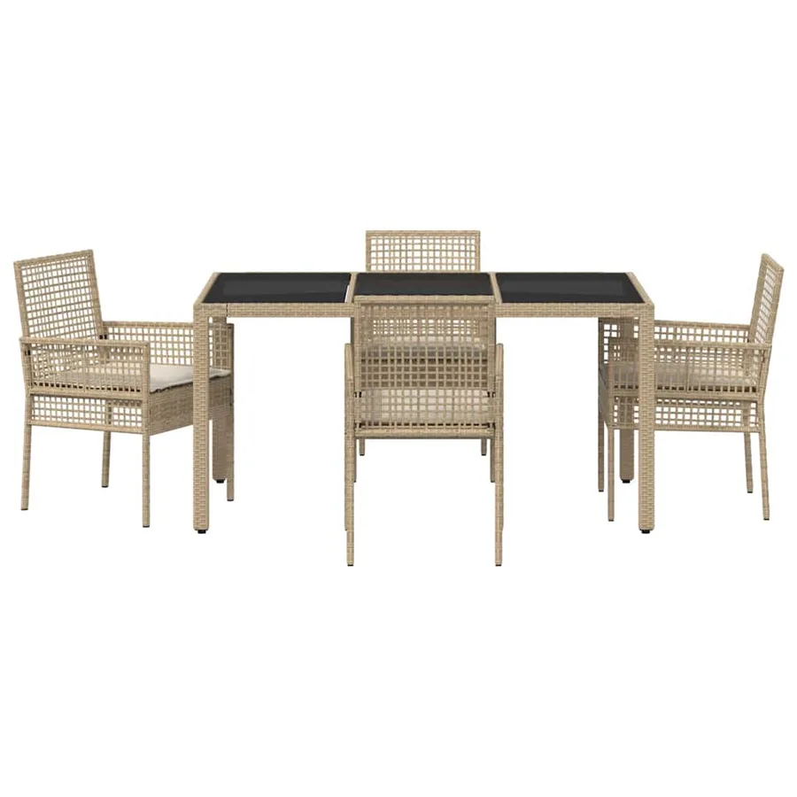 Ensemble de salle à manger pour jardin 5 pcs Beige polyrotin - 7