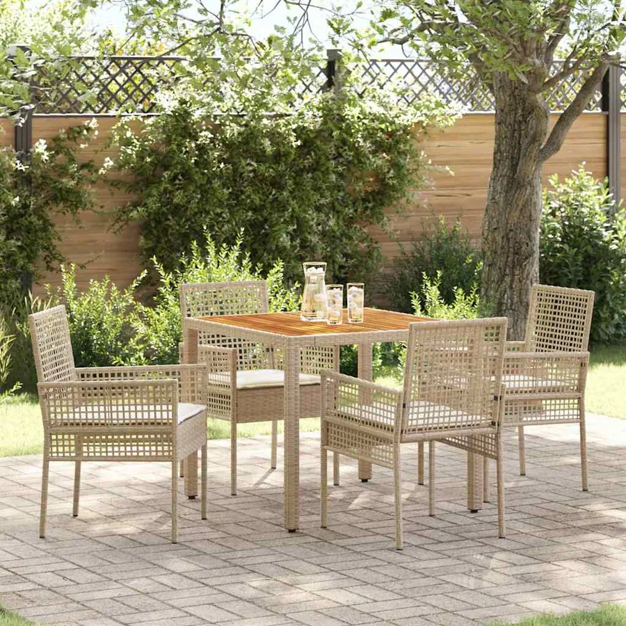 Ensemble de salle à manger pour jardin 5 pcs Beige polyrotin