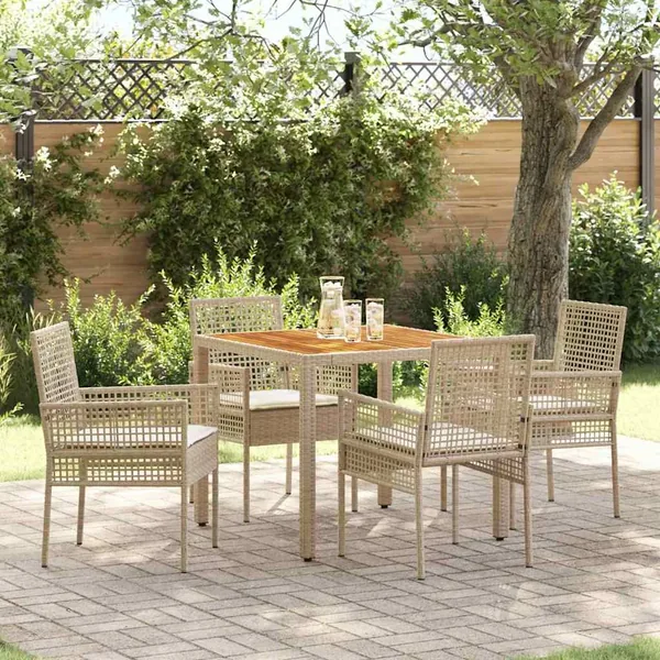 Ensemble de salle à manger pour jardin 5 pcs Beige polyrotin