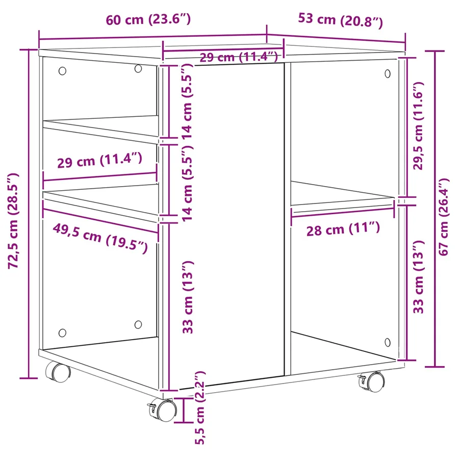 Armoire de rangement avec roue Chêne noir 60 x 53 x 72,5 cm - 11