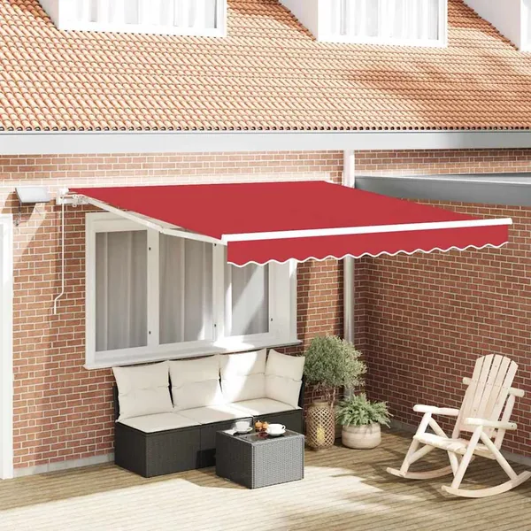 Auvent rétractable Rouge 300 x 250 cm Tissu et Aluminium