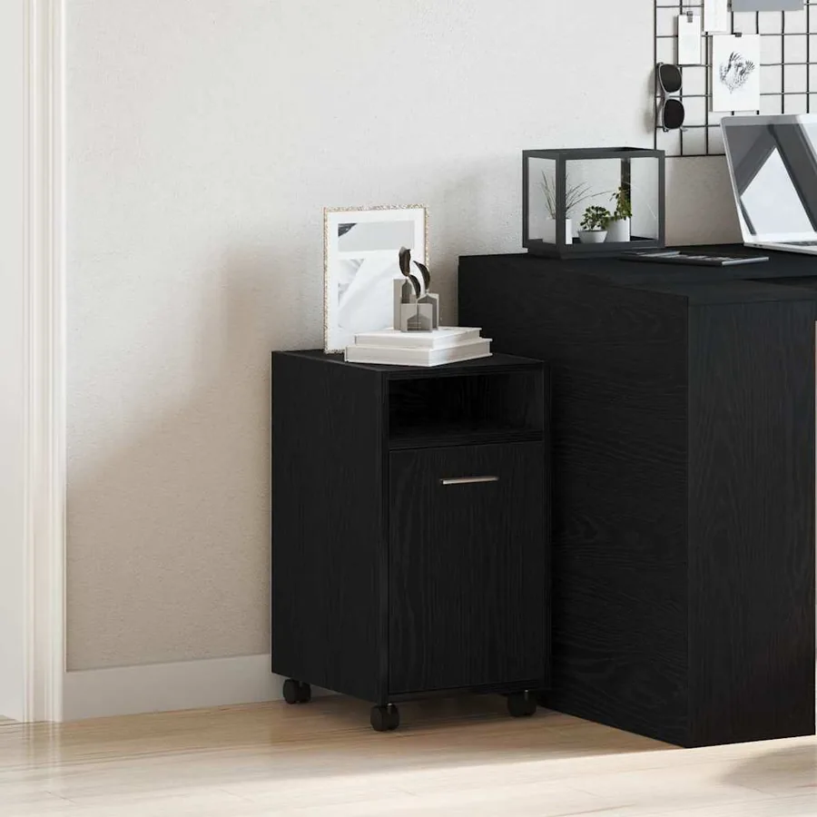 Cabinet latéral sur roulettes Chêne noir 33 x 38 x 60 cm