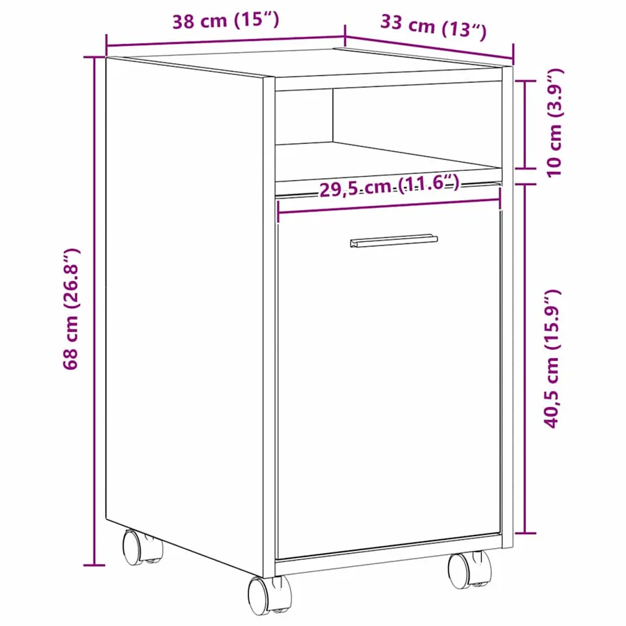 Cabinet latéral sur roulettes Chêne noir 33 x 38 x 60 cm - 8
