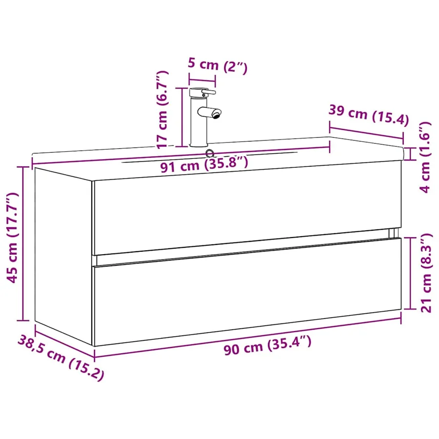 Meuble de Lavabo de Salle de Bain Chêne noir 90 x 39 x 62 cm - 16