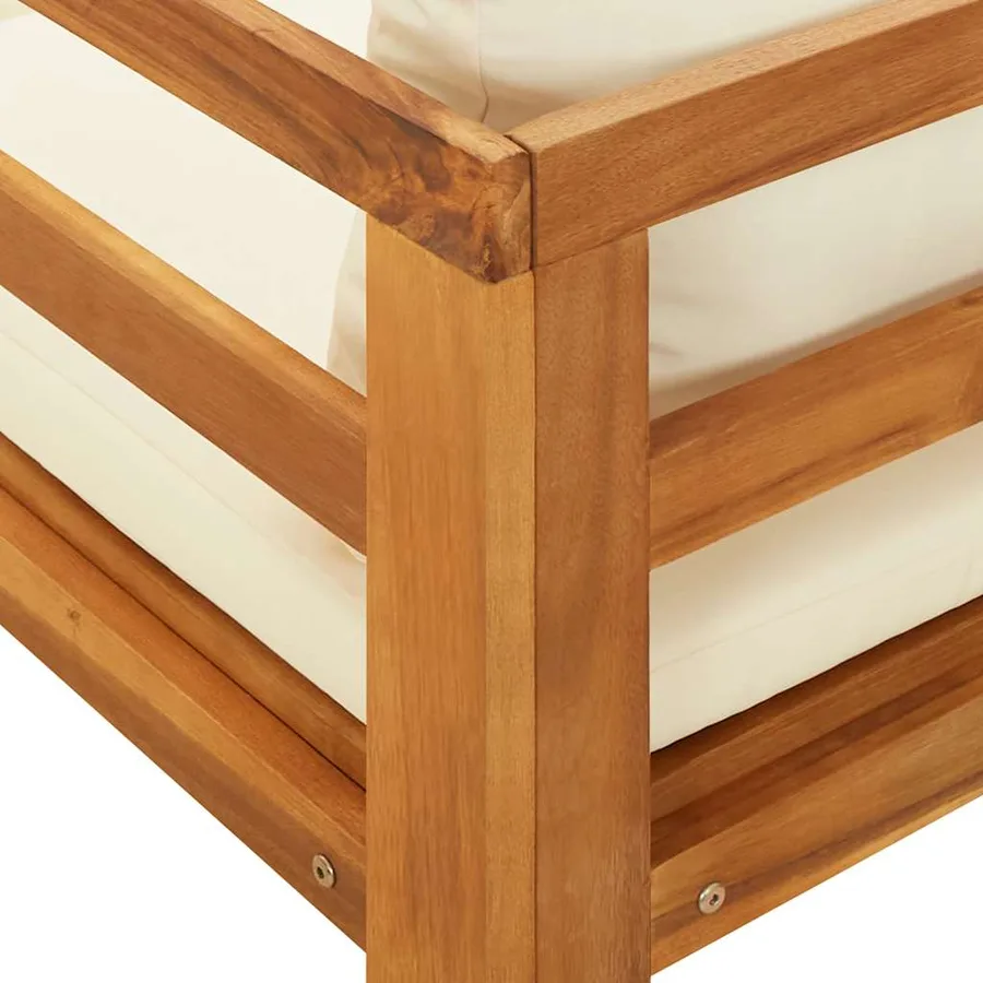 Chaise longue avec coussins blanc crème Bois d'acacia solide - 10