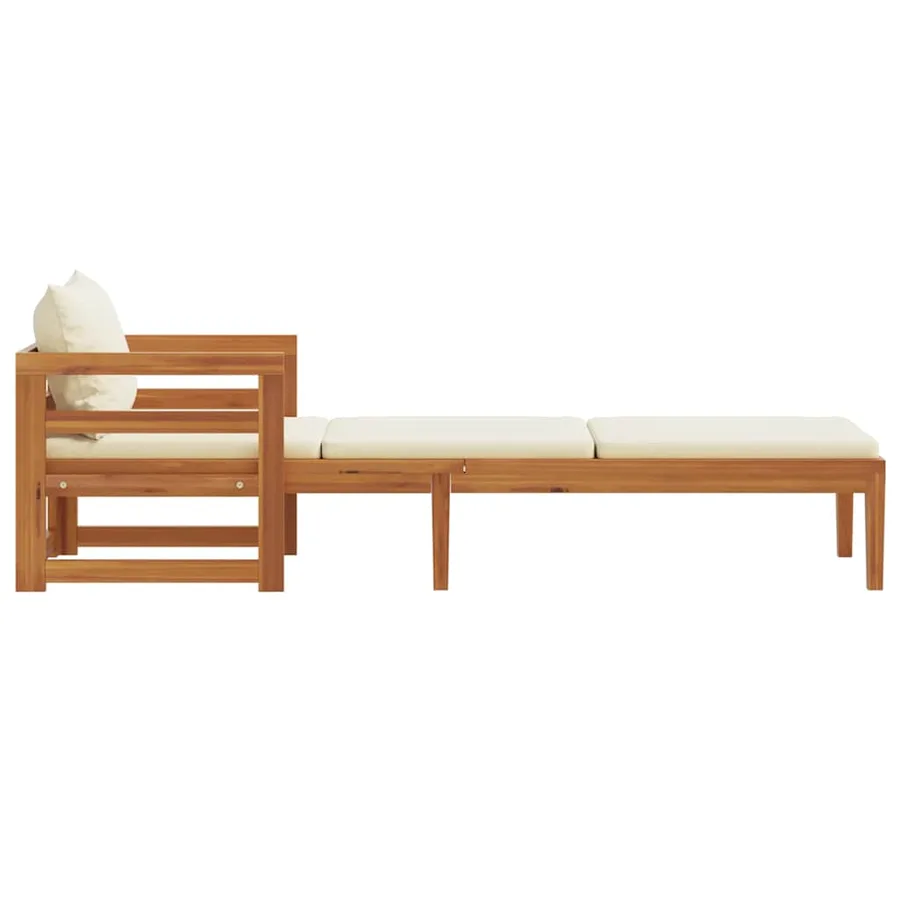 Chaise longue avec coussins blanc crème Bois d'acacia solide - 6