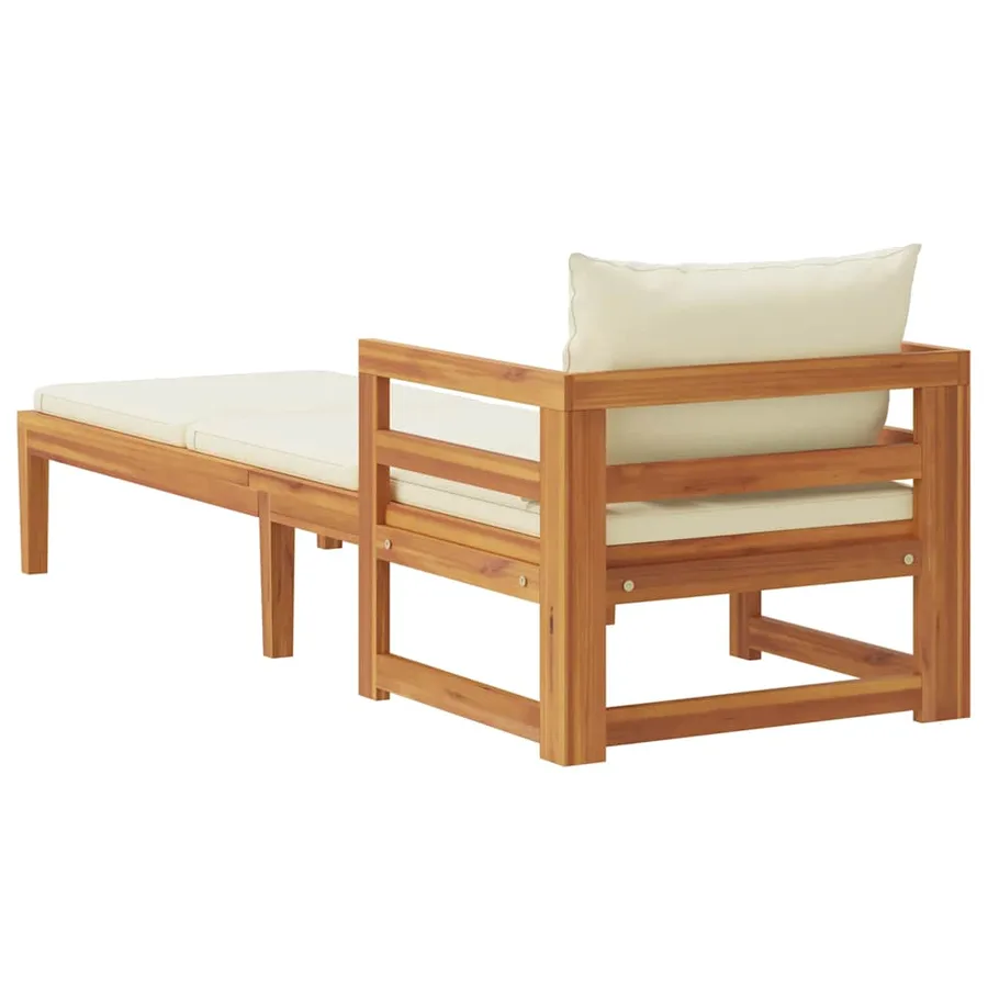 Chaise longue avec coussins blanc crème Bois d'acacia solide - 7