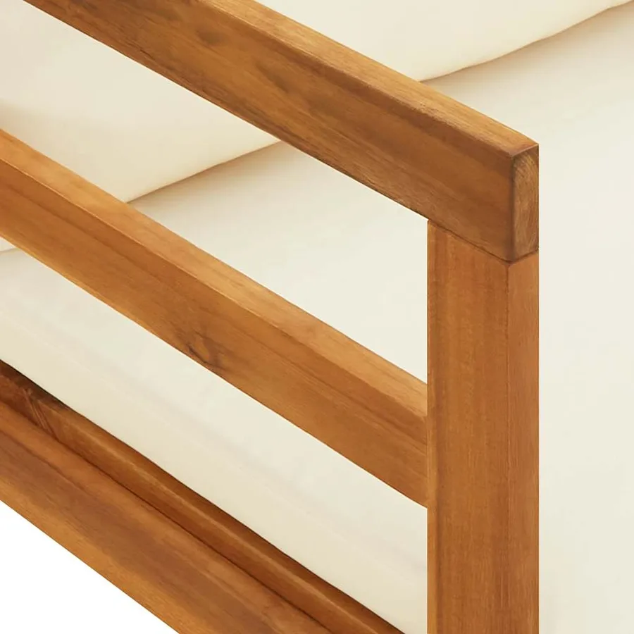 Chaise longue avec coussins blanc crème Bois d'acacia solide - 9
