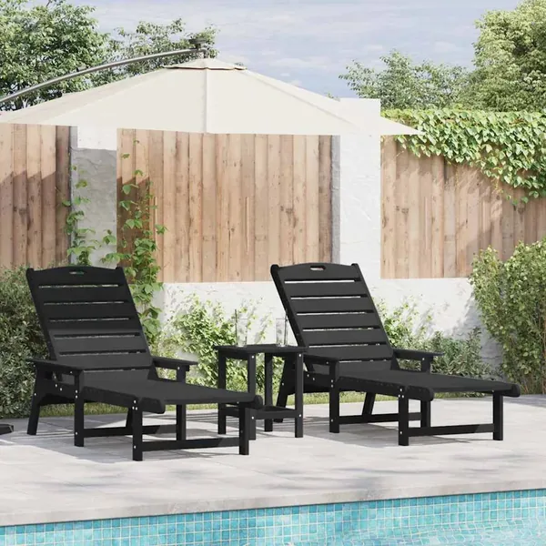 Transat 2 pcs Noir 195,5 x 53 x 98,5 cm Polyéthylène