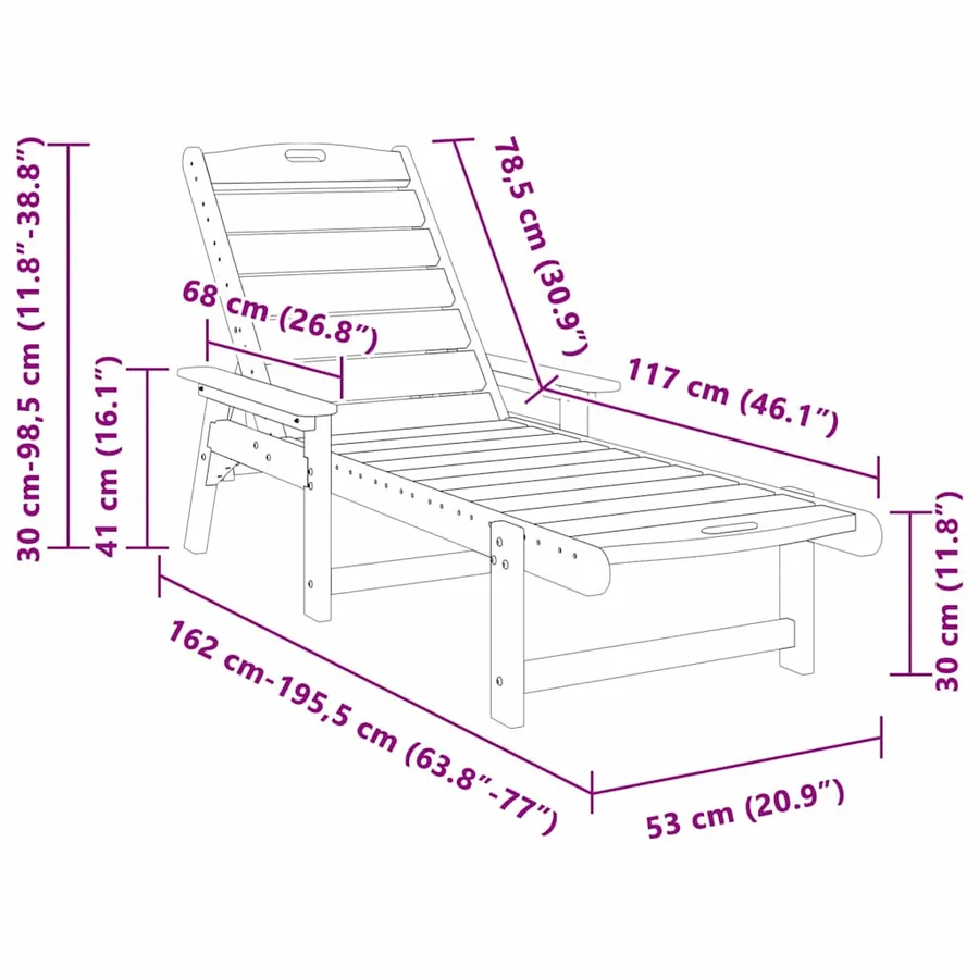Transat 2 pcs Noir 195,5 x 53 x 98,5 cm Polyéthylène - 11