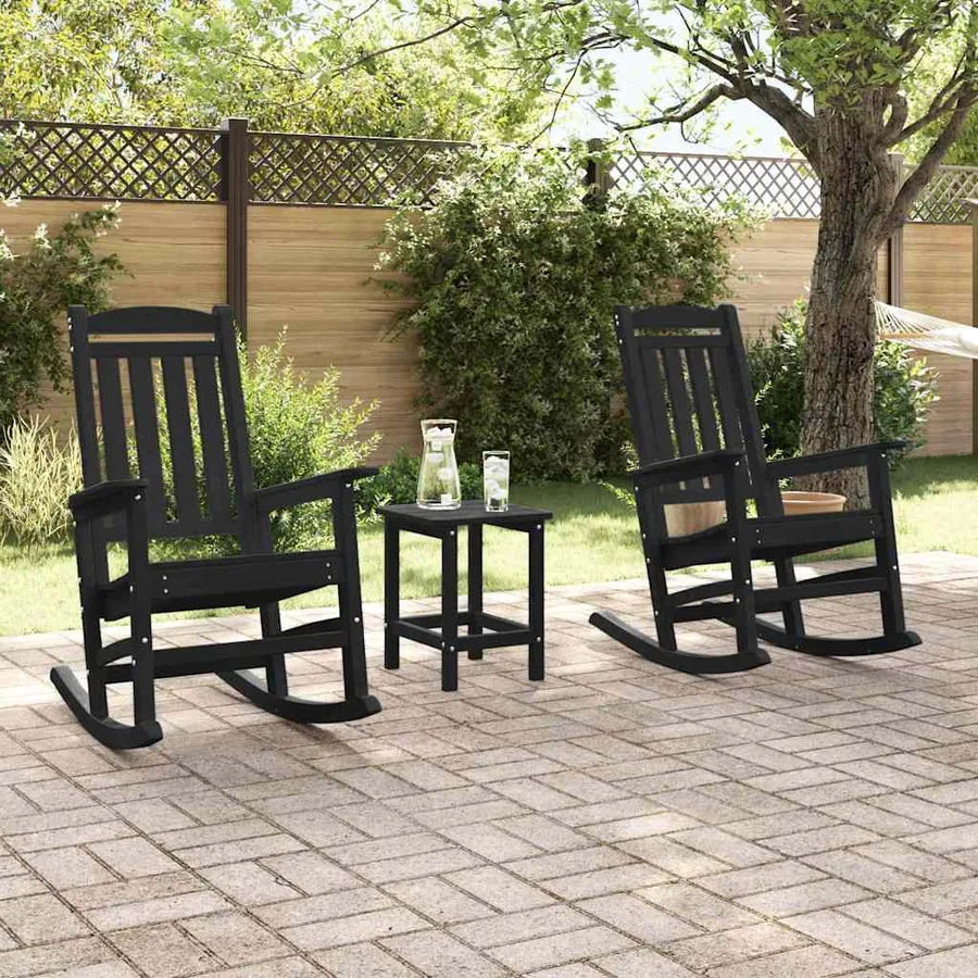 Chaise à bascule 2 pcs Noir 92 x 70 x 108 cm Polyéthylène - 3