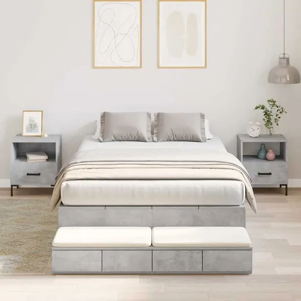 Cadre de lit avec rangement Gris béton 120 cm Bois d'ingénierie