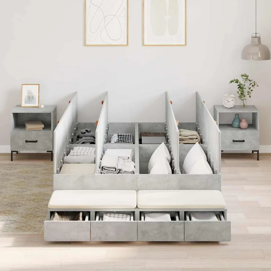 Cadre de lit avec rangement Gris béton 120 cm Bois d'ingénierie - 3