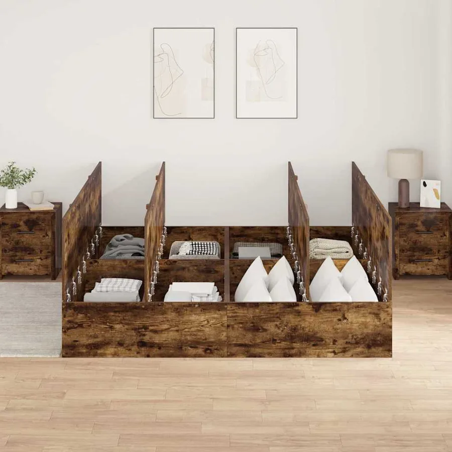Cadre de lit avec rangement Chêne fumé 200 x 200 cm - 3