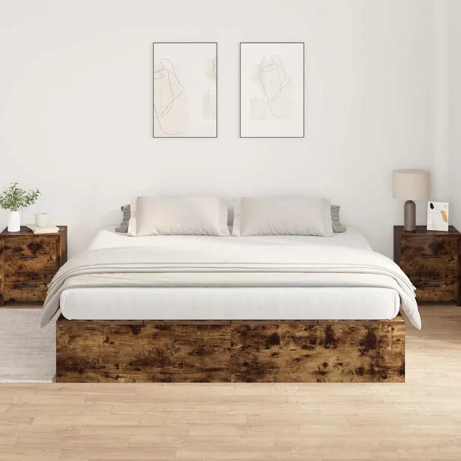 Cadre de lit avec rangement Chêne fumé 200 x 200 cm - 4
