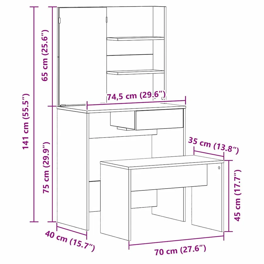 Ensemble de Coiffeuse 2 pcs Chêne noir Bois d'ingénierie - 15