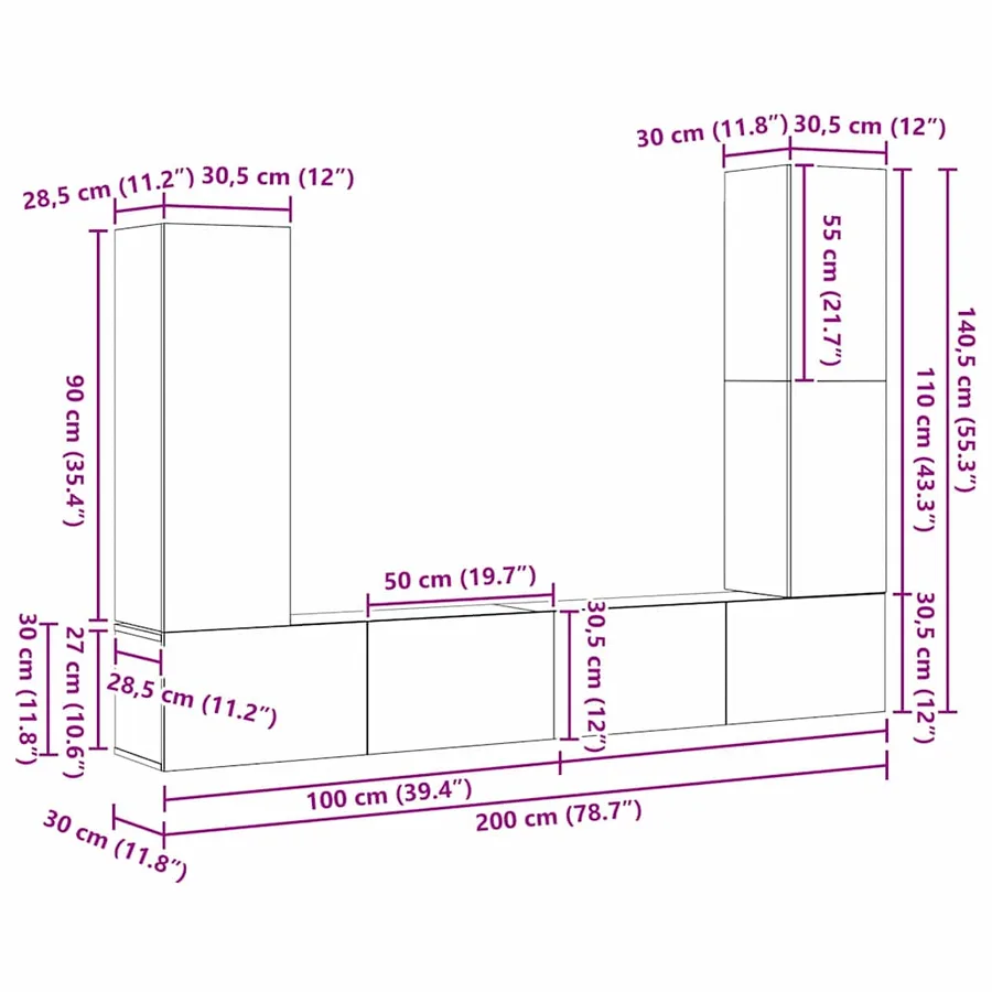 Ensemble meuble TV 4 pcs Chêne noir Bois d'ingénierie - 14