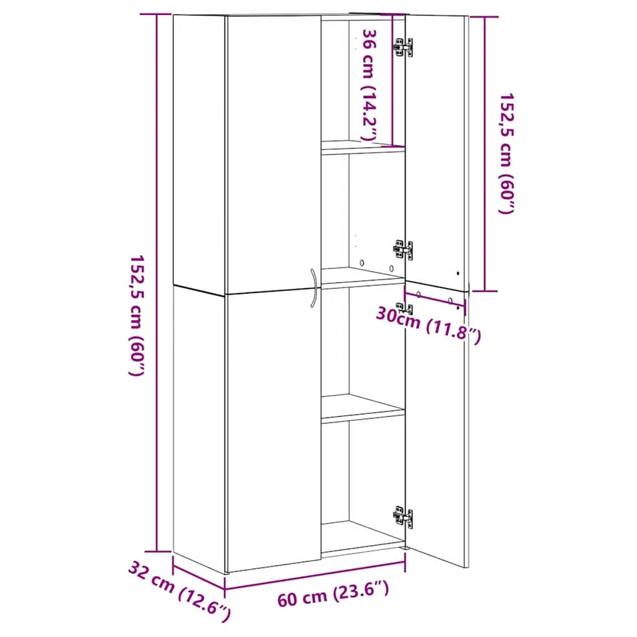Cabinet de Bureau Chêne noir 60 x 32 x 152,5 cm - 13