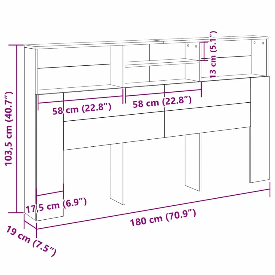 Cabinet de Tête de Lit Chêne noir 180 x 19 x 103,5 cm - 12
