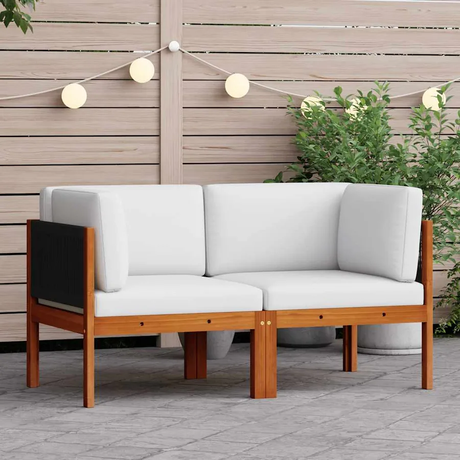 Canapés d'angle de jardin 2 pièces avec coussins Bois d'acacia et corde