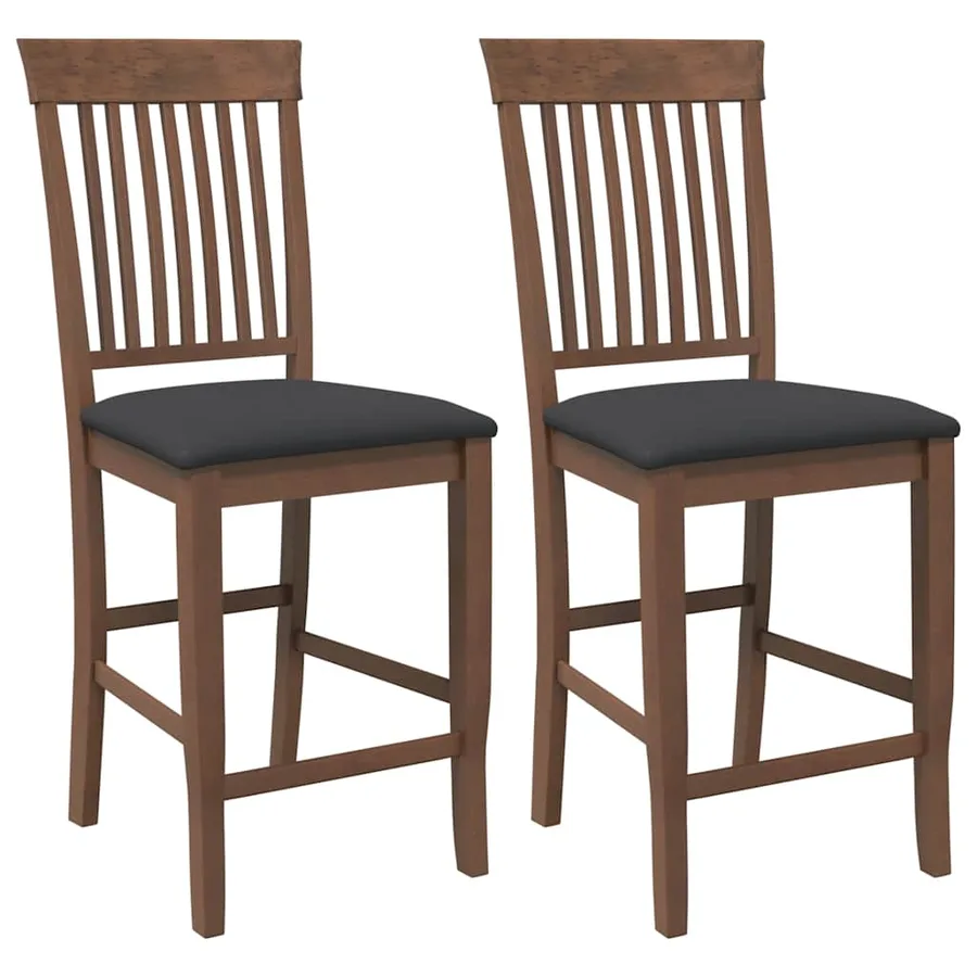 Tabourets de bar avec coussins (lot de 2) en bois massif marron et caoutchouc - 2
