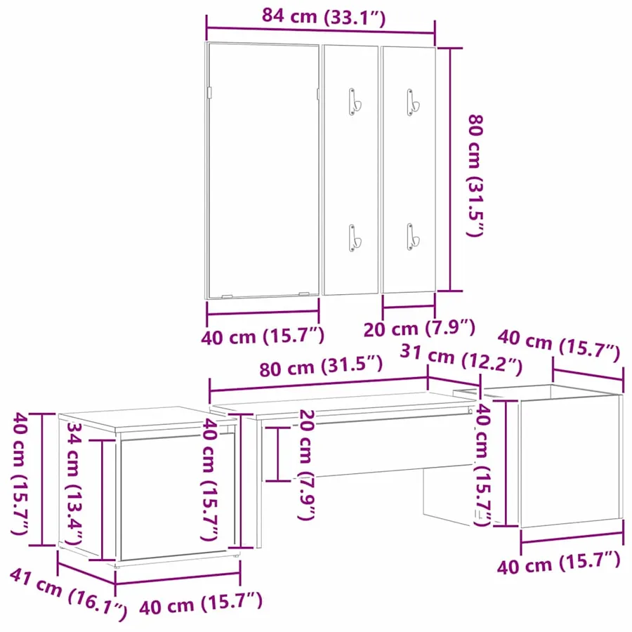Ensemble de meubles d'entrée 6 pcs Bois d'ingénierie - 16