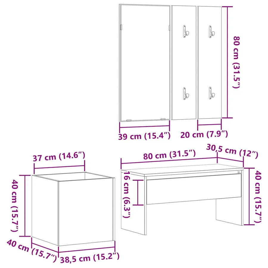Ensemble de meubles d'entrée 5 pcs Bois d'ingénierie - 13