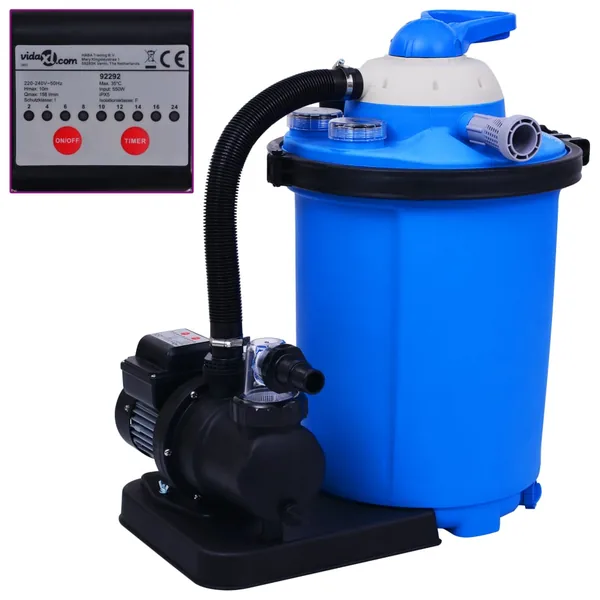 Pompe de filtration à sable avec minuterie 550 W 50 L