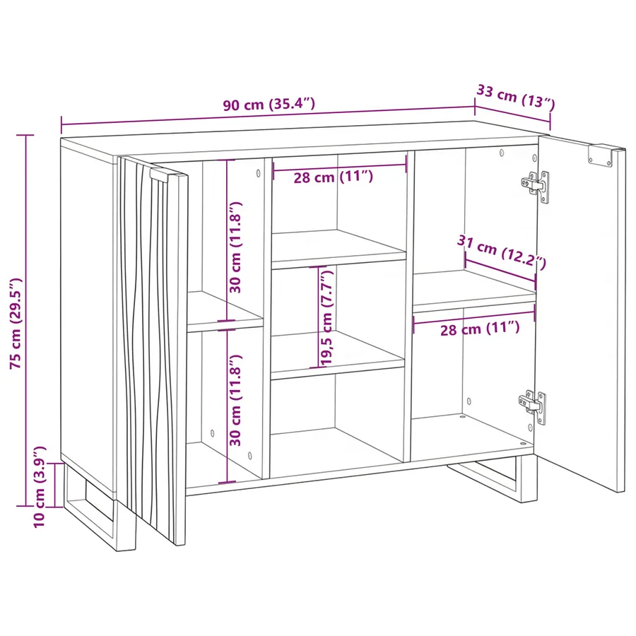 Buffet Blanc 90 x 33 x 75 cm bois de manguier massif - 11