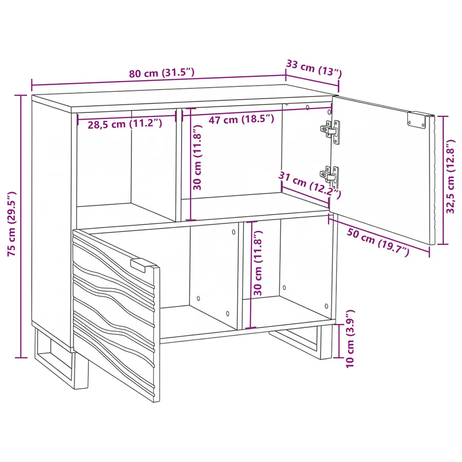Buffet Blanc 80 x 33 x 75 cm bois de manguier massif - 12