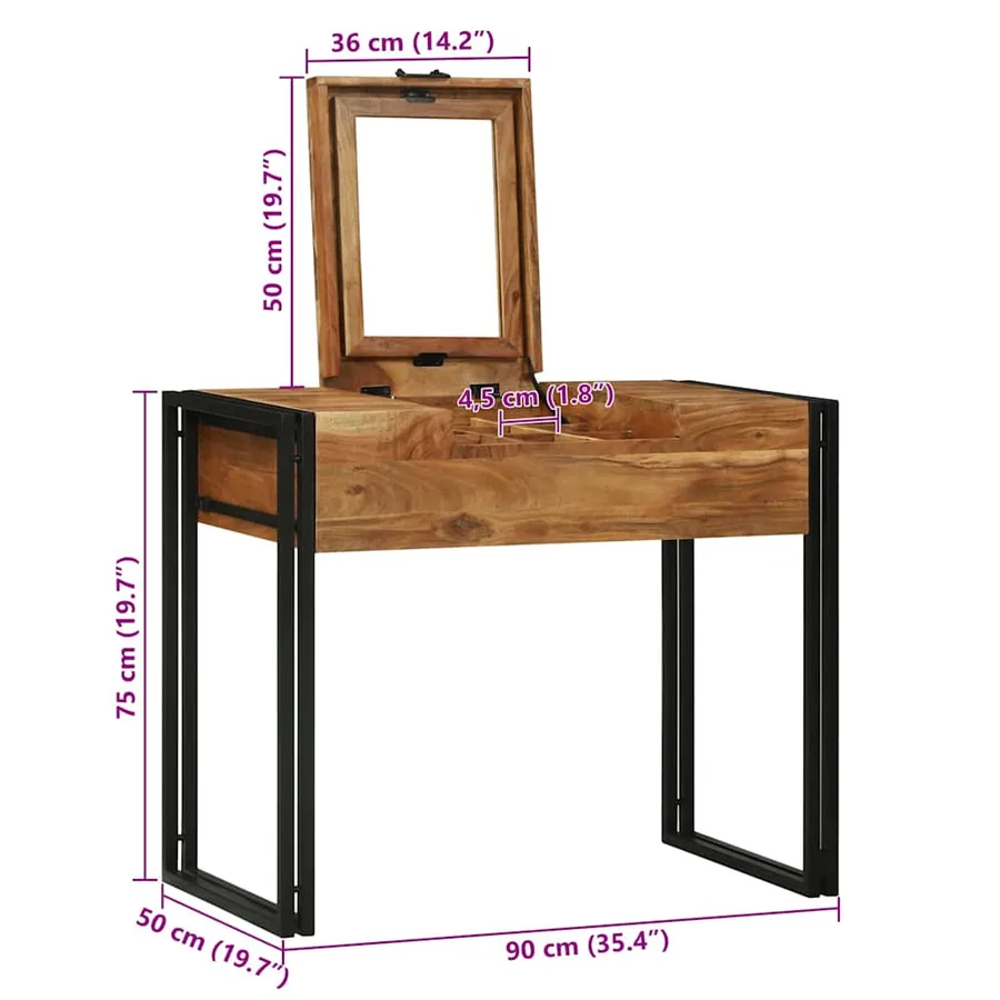 Tables de maquillage pour chambre Marron Bois d'acacia massif - 16