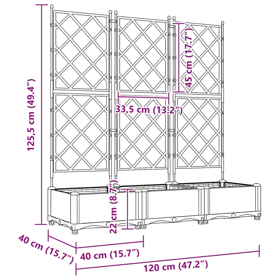 Cache-pot de jardin 3 pc Gris 120 x 40 x 125,5 cm PP - 8