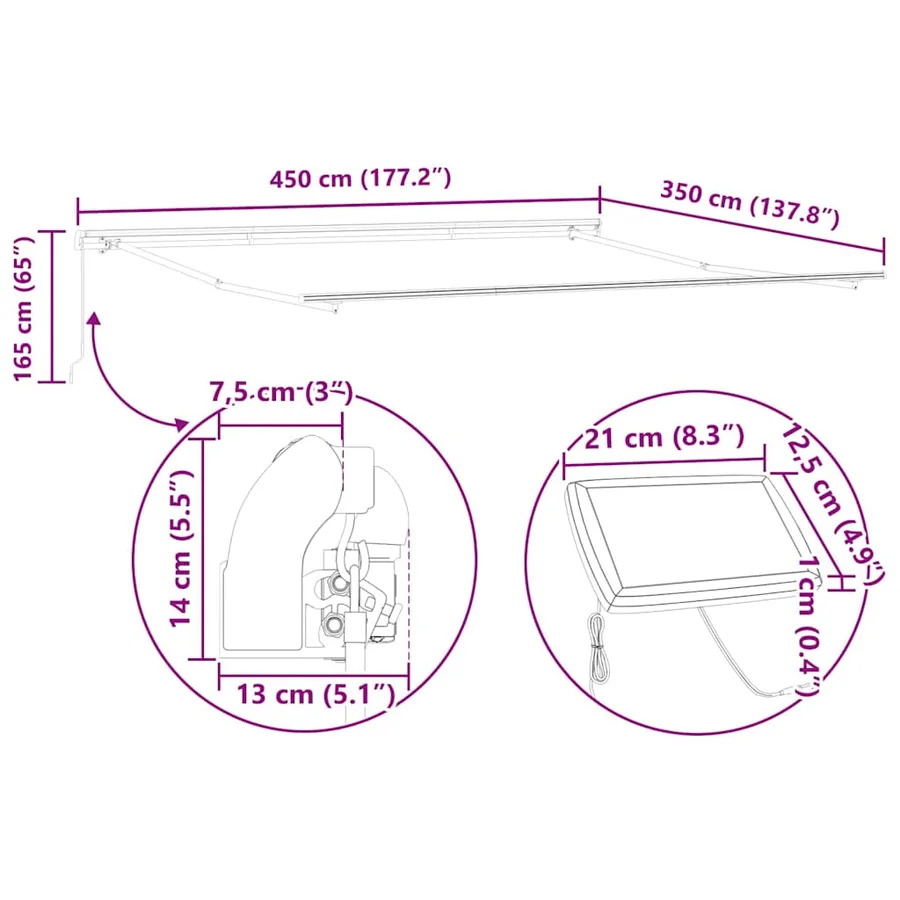Auvent rétractable Vert et blanc 450 × 350 cm - 15