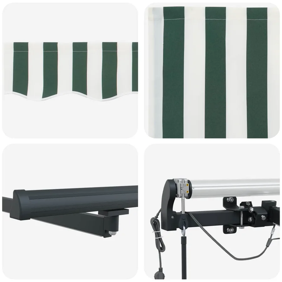 Auvent rétractable Vert et blanc 450 × 350 cm Polyester - 8