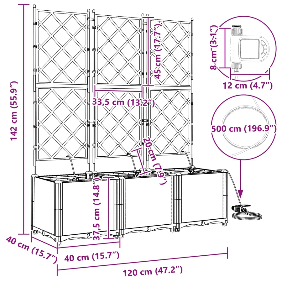 Cache-pot de jardin 3 pc Gris 120 x 40 x 142 cm PP - 6