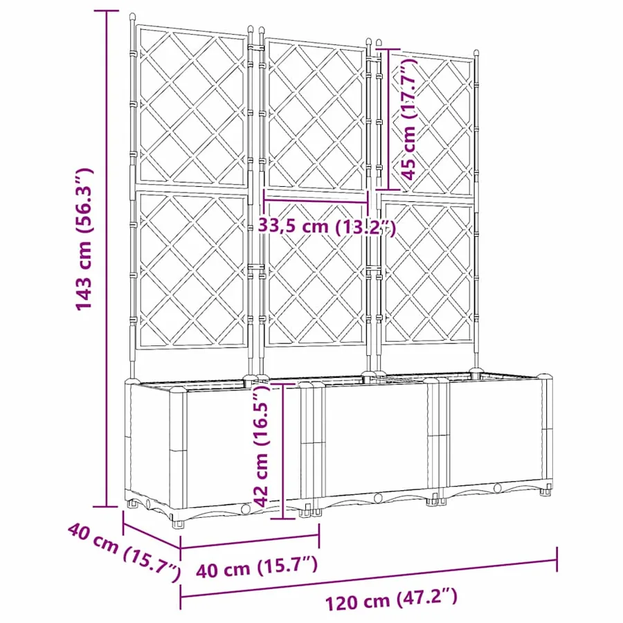 Cache-pot de jardin 3 pc Marron 120 x 40 x 143 cm PP - 9