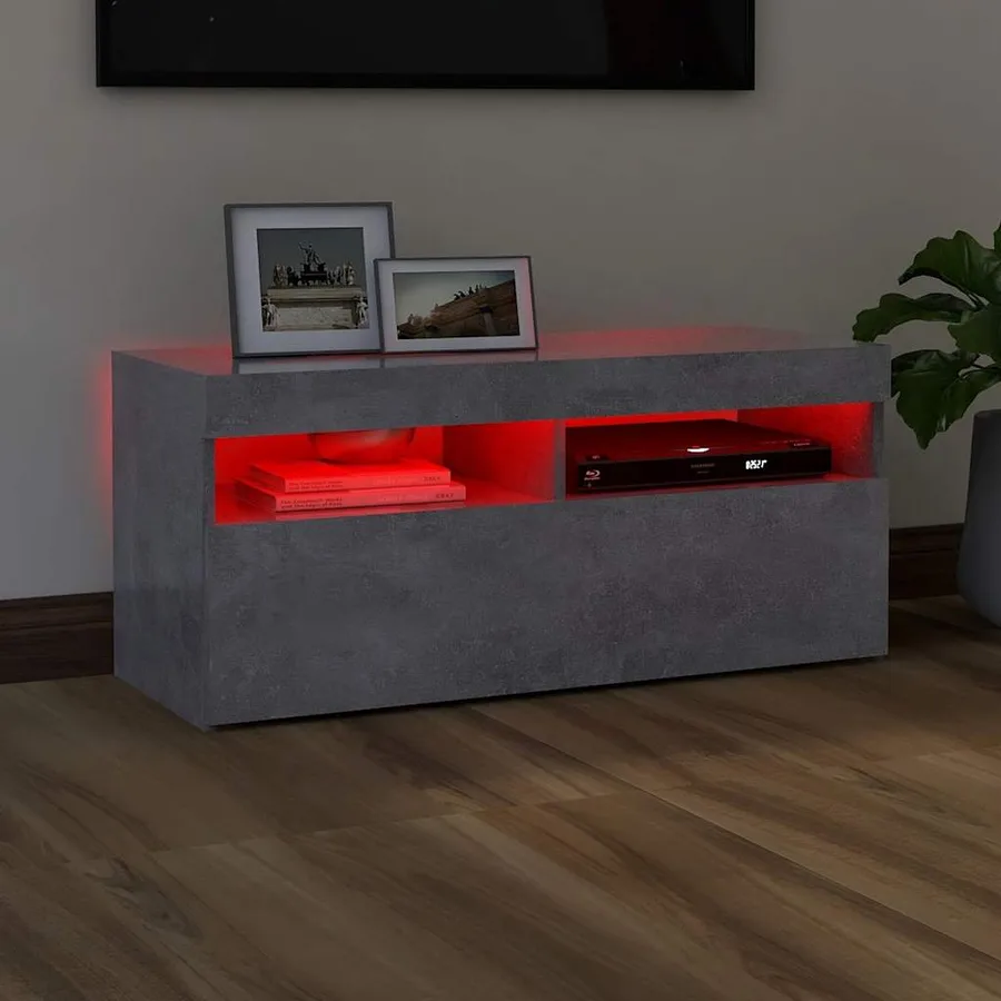 Meuble TV avec lumières LED gris béton 90x35x40 cm - 5
