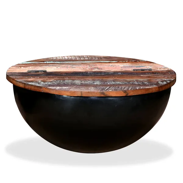 Table basse Bois de récupération massif Noir Forme de bol