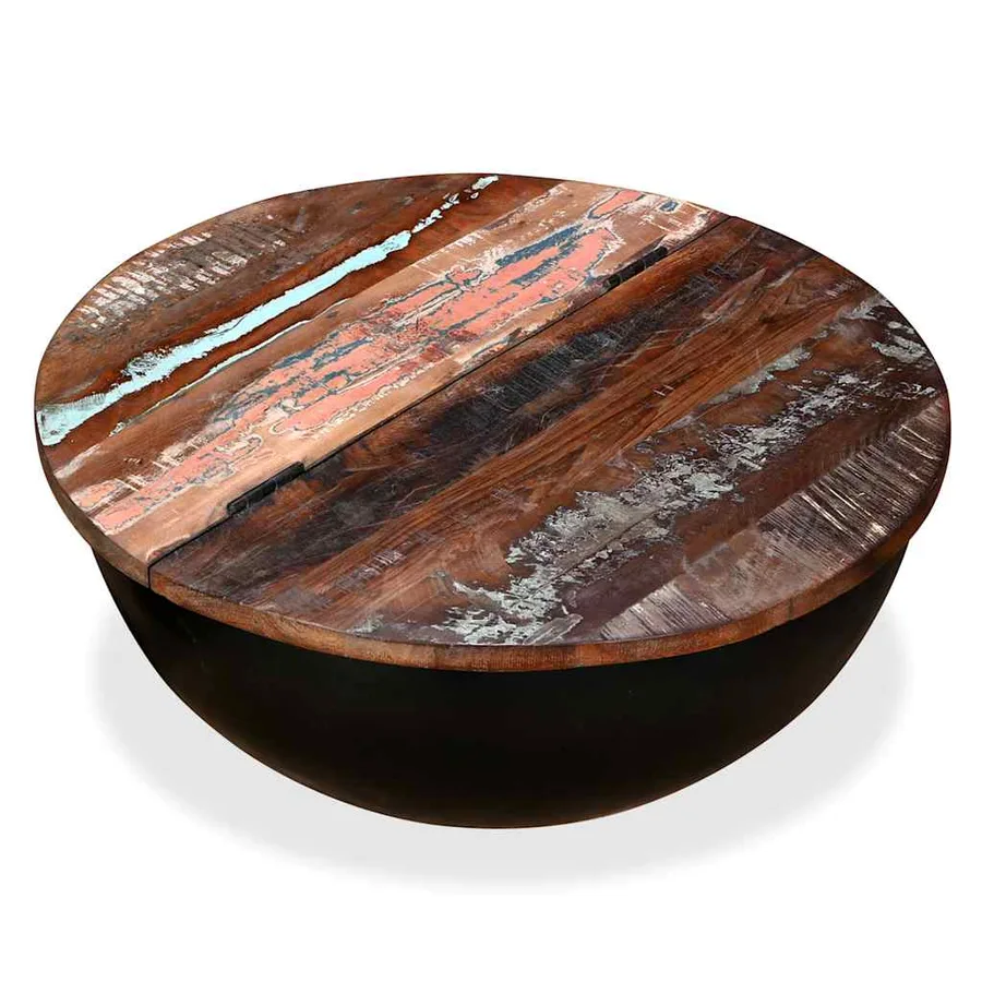 Table basse Bois de récupération massif Noir Forme de bol - 2