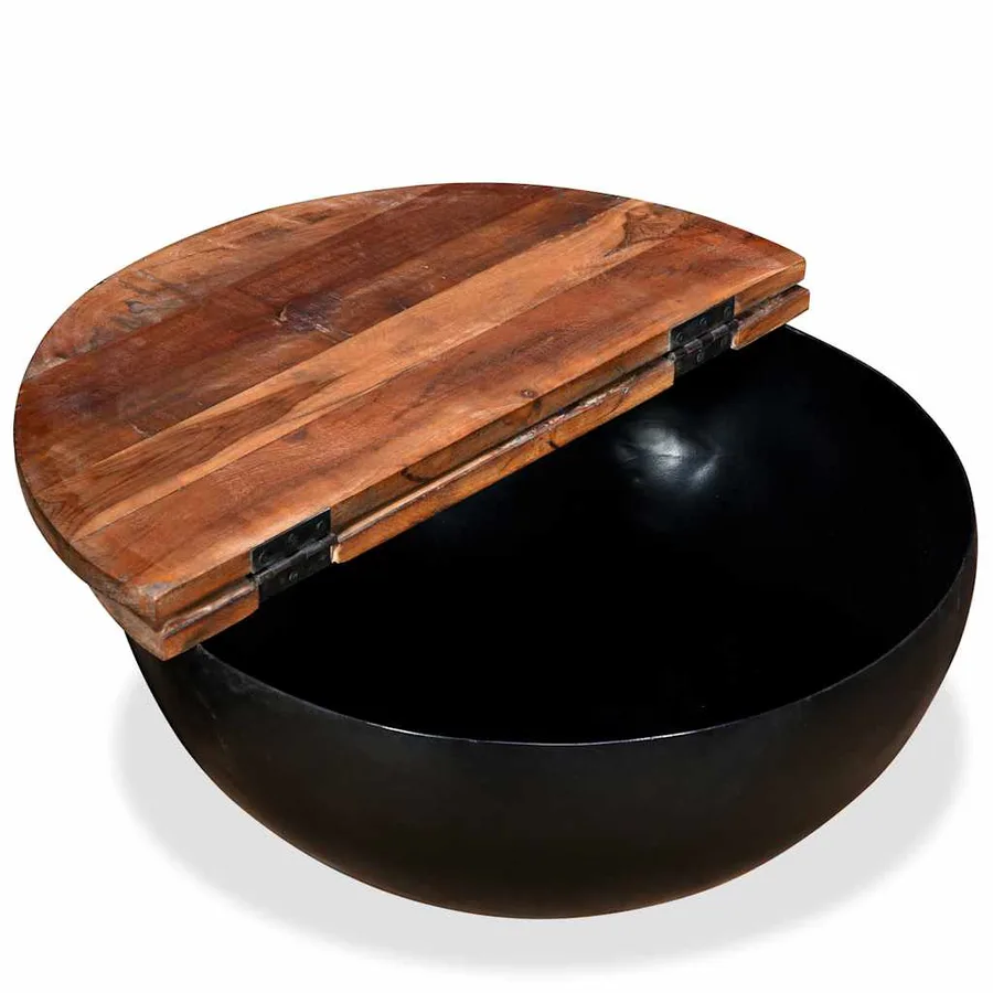 Table basse Bois de récupération massif Noir Forme de bol - 3