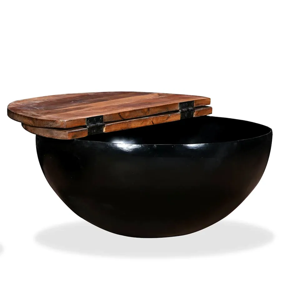 Table basse Bois de récupération massif Noir Forme de bol - 4