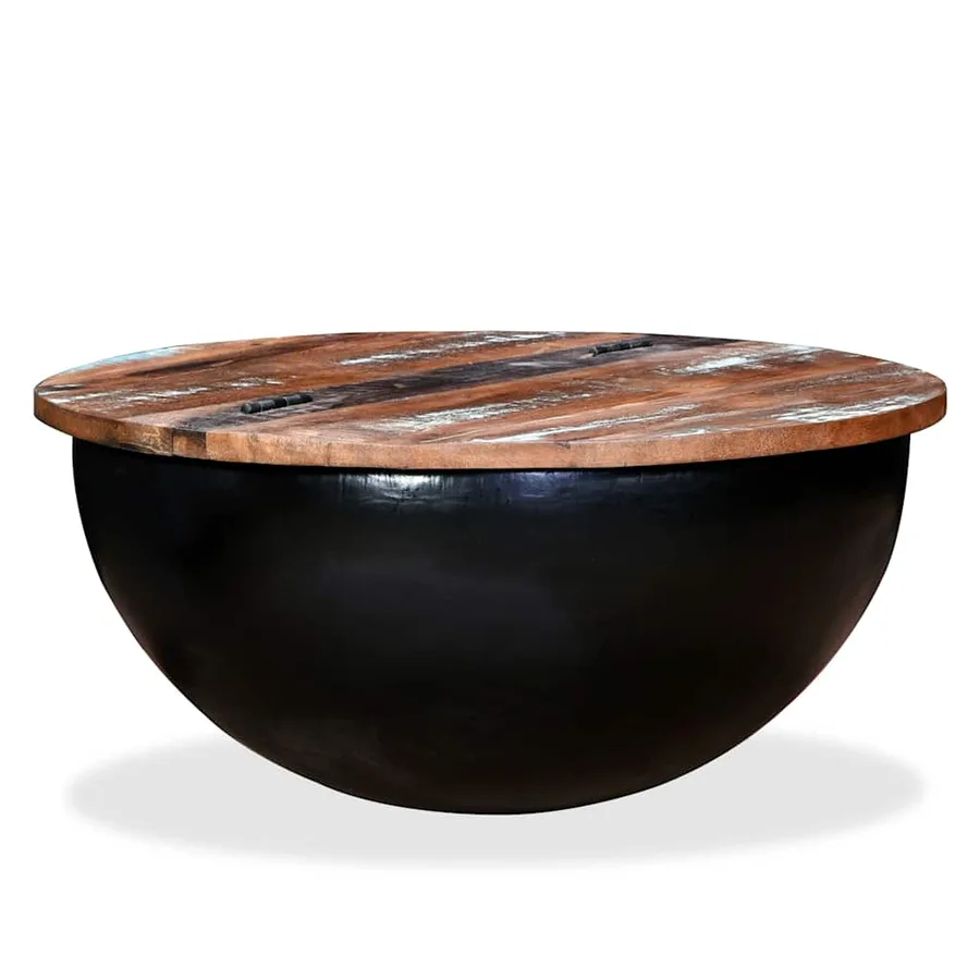 Table basse Bois de récupération massif Noir Forme de bol - 6