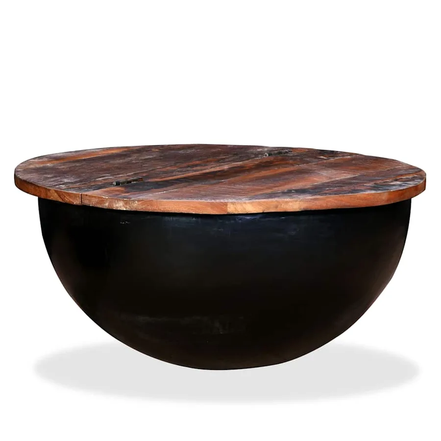 Table basse Bois de récupération massif Noir Forme de bol - 7