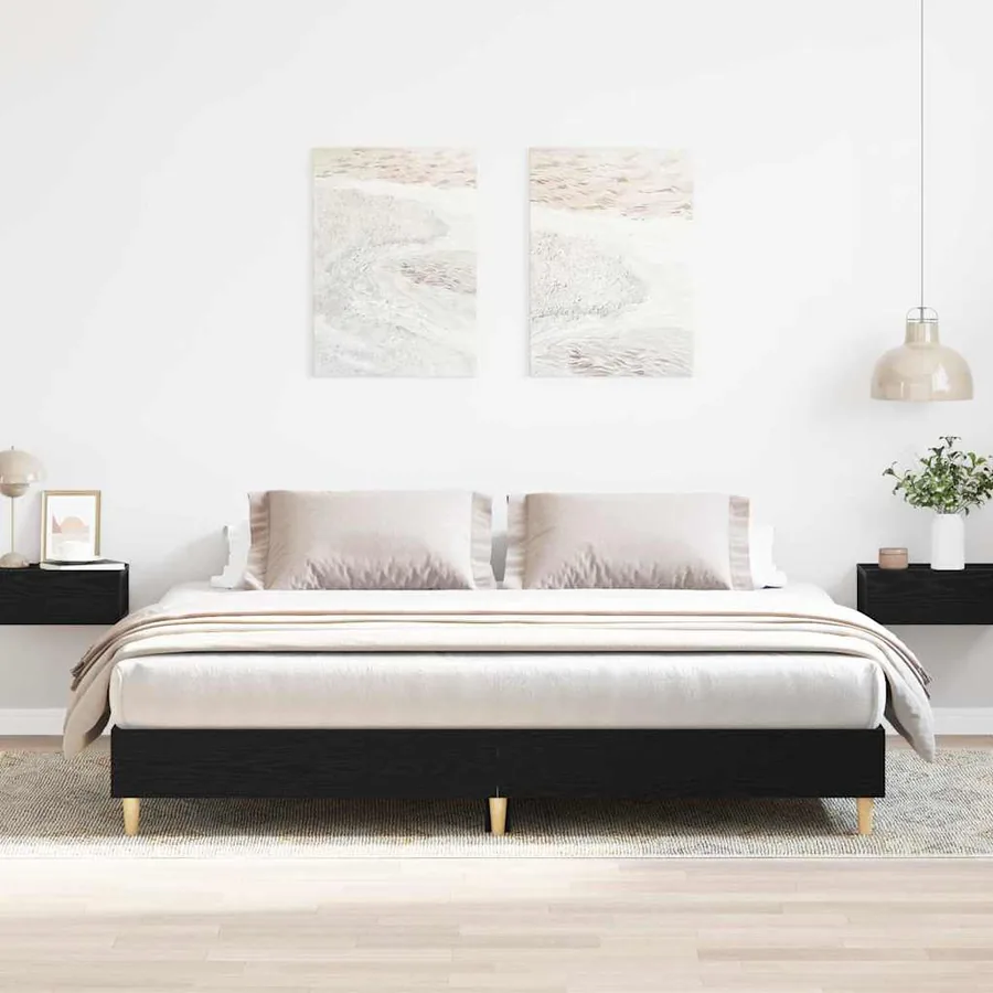 Cadre de lit Chêne noir 203 x 183 x 25 cm Bois d'ingénierie