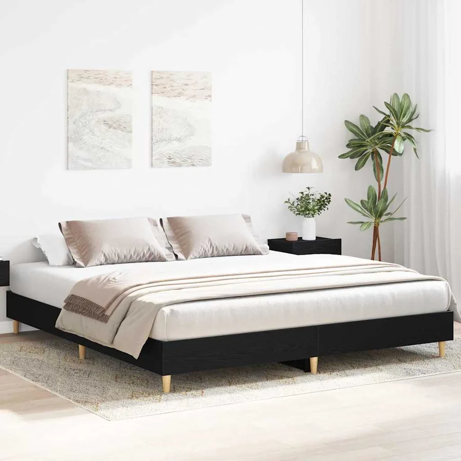 Cadre de lit Chêne noir 203 x 183 x 25 cm Bois d'ingénierie - 3