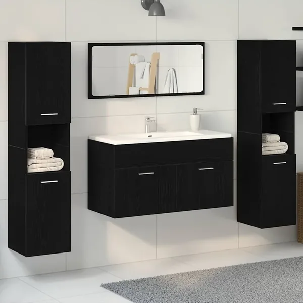 Ensemble de mobilier de salle de bain 4 pcs Chêne noir