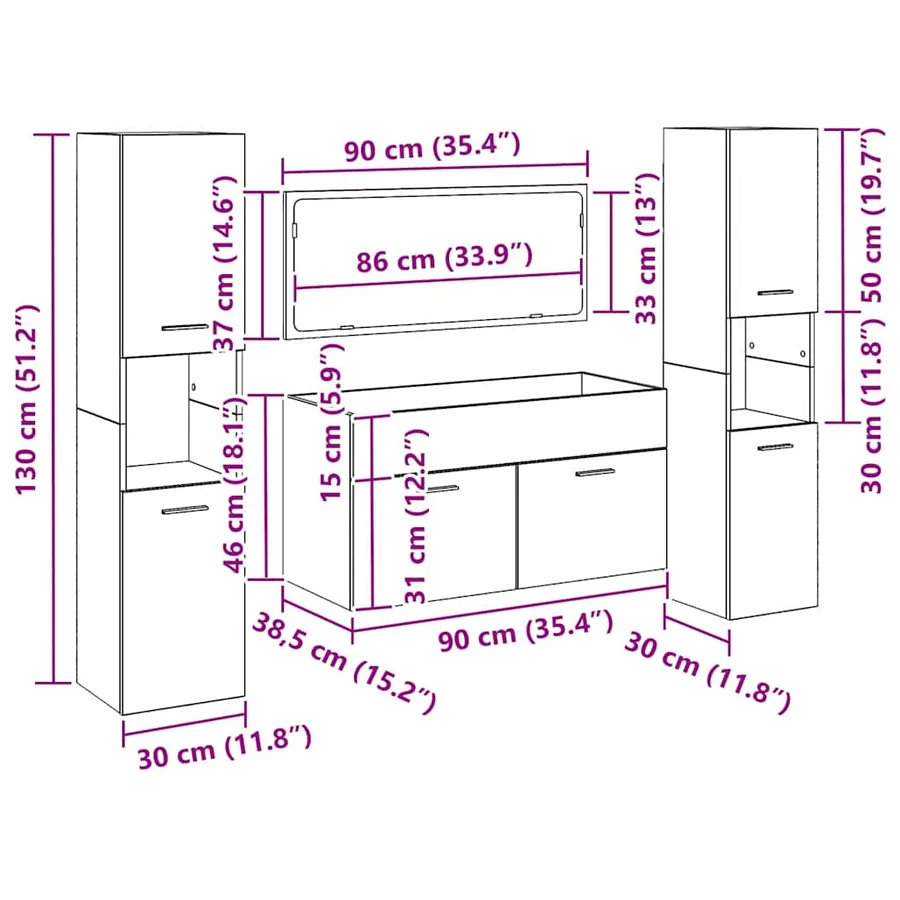 Ensemble de mobilier de salle de bain 4 pcs Chêne noir - 13