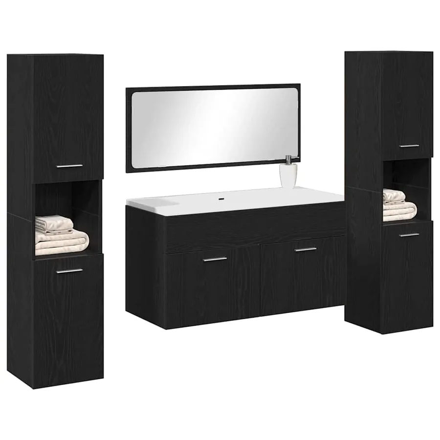 Ensemble de mobilier de salle de bain 4 pcs Chêne noir - 3